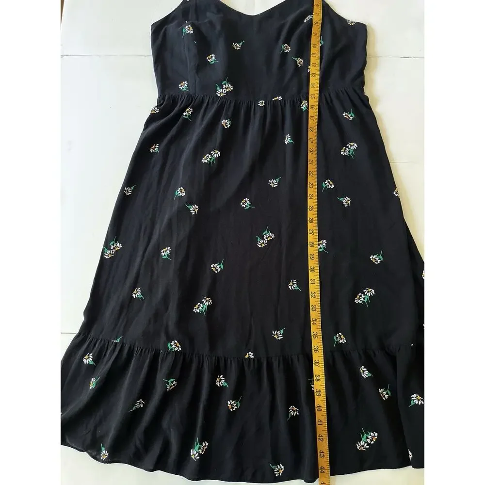 Old Navy Cami Midi Dress XL Black Daisy Print Ruffled Smocked Lightweight - Picture 6 of 10
